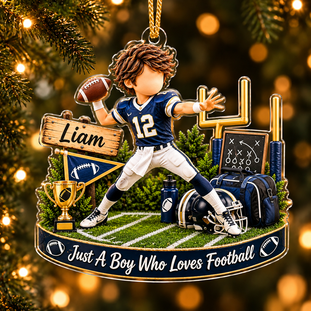 Personalized Football Christmas Ornament for Boys, Custom Name & Number Gift