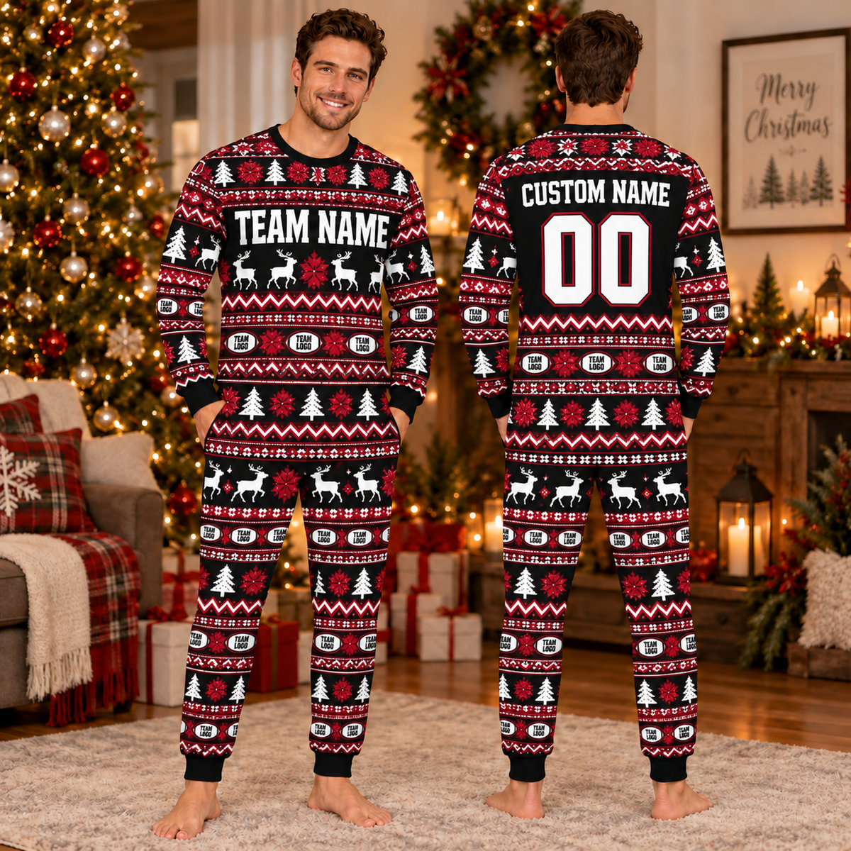 Custom Team Jersey Christmas Pajamas, Matching Family Holiday Sleepwear