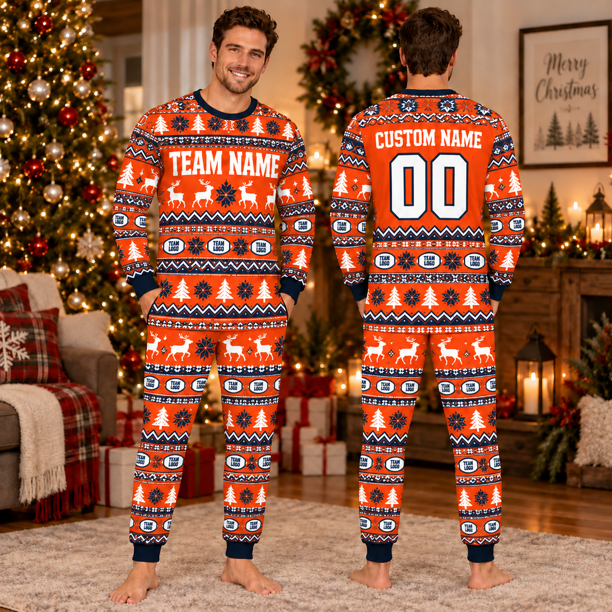 Personalized School Spirit Christmas Pajamas, Custom Team Fan Lounge Set