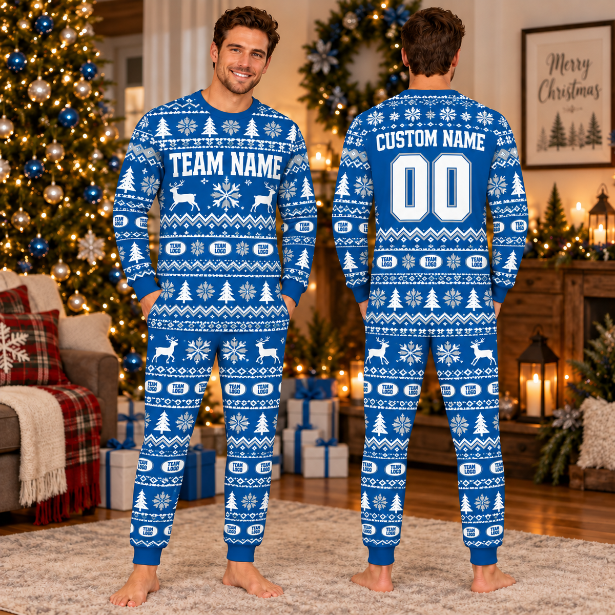 Custom School Spirit Fair Isle Christmas Pajamas, Matching Family Team Sleepwear