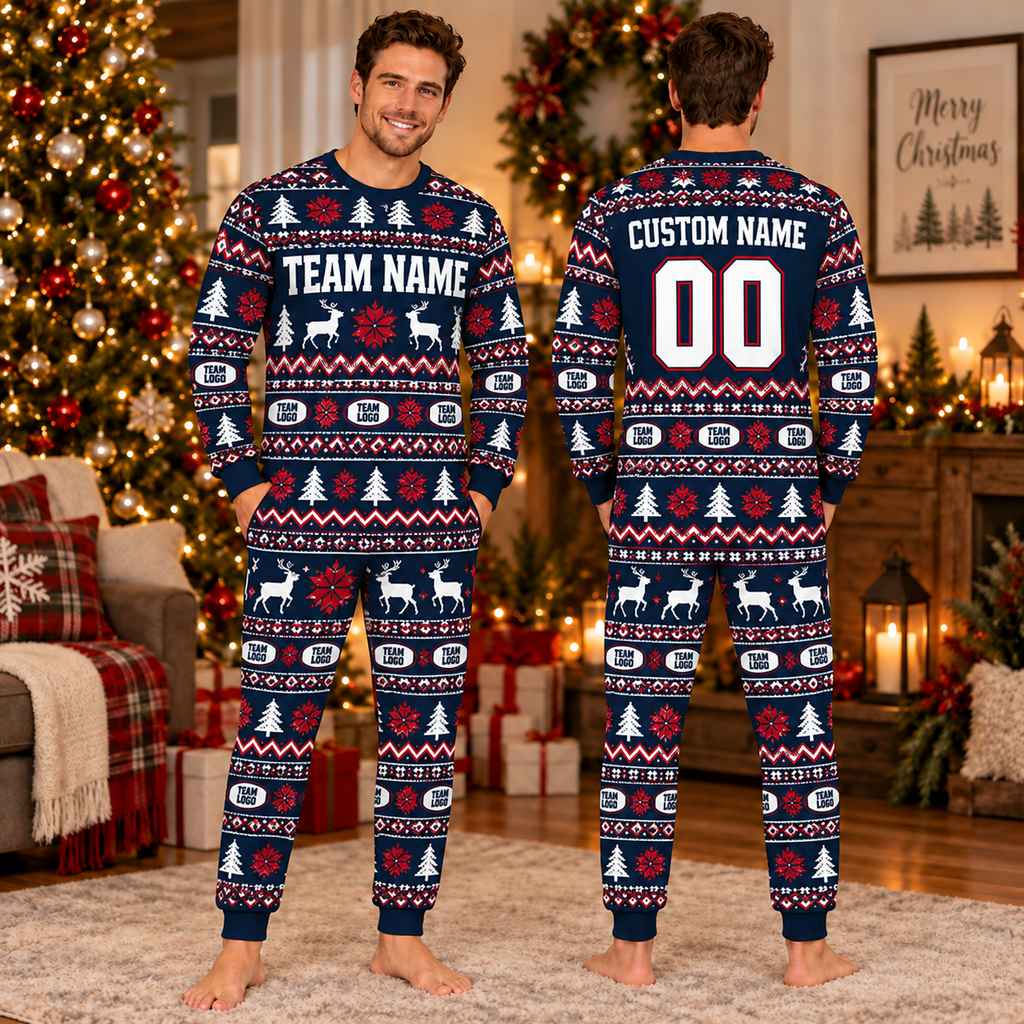 Custom Team Jersey Christmas Pajamas, Matching School Spirit Sleepwear