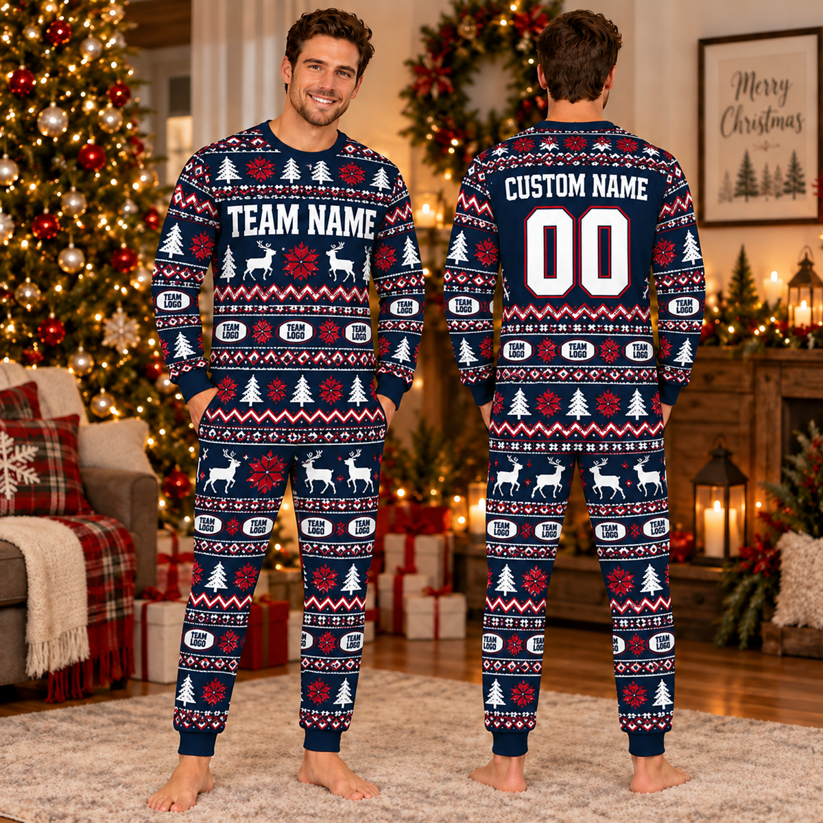 Custom Team Jersey Christmas Pajamas, Matching School Spirit Sleepwear