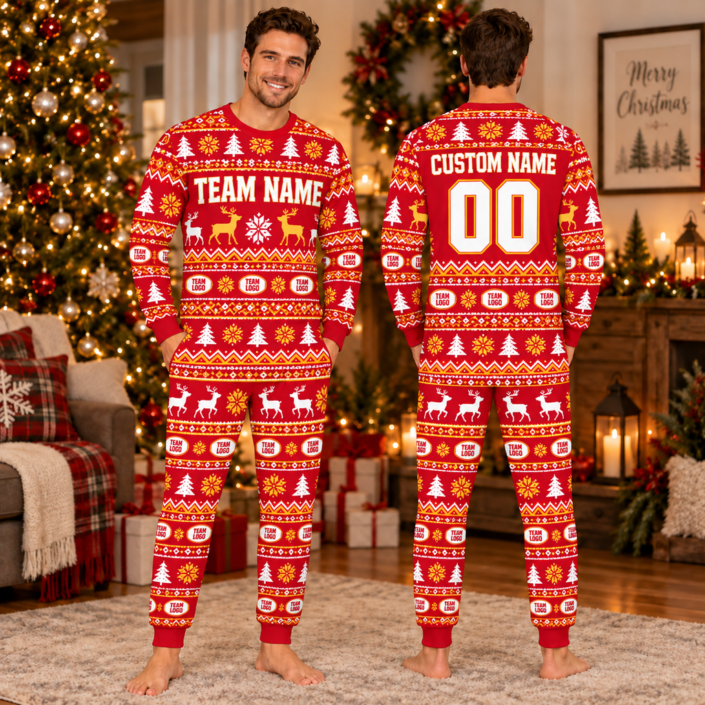 Personalized School Spirit Christmas Pajama Set, Custom Any Team Logo Holiday Sleepwear Set