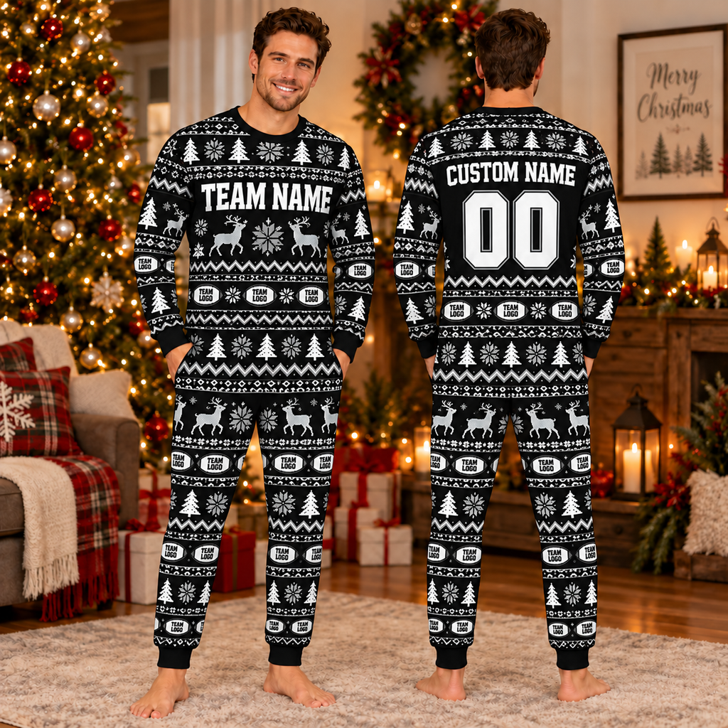 Personalized School Spirit Christmas Pajamas, Custom Fan Holiday Lounge Set