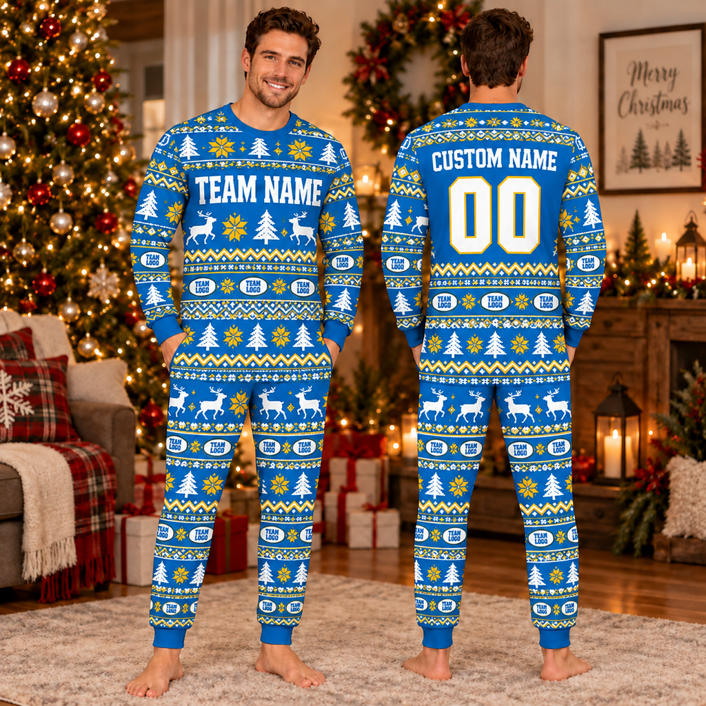 Personalized Team Jersey Christmas Pajamas, Fair Isle Sleepwear for Fans