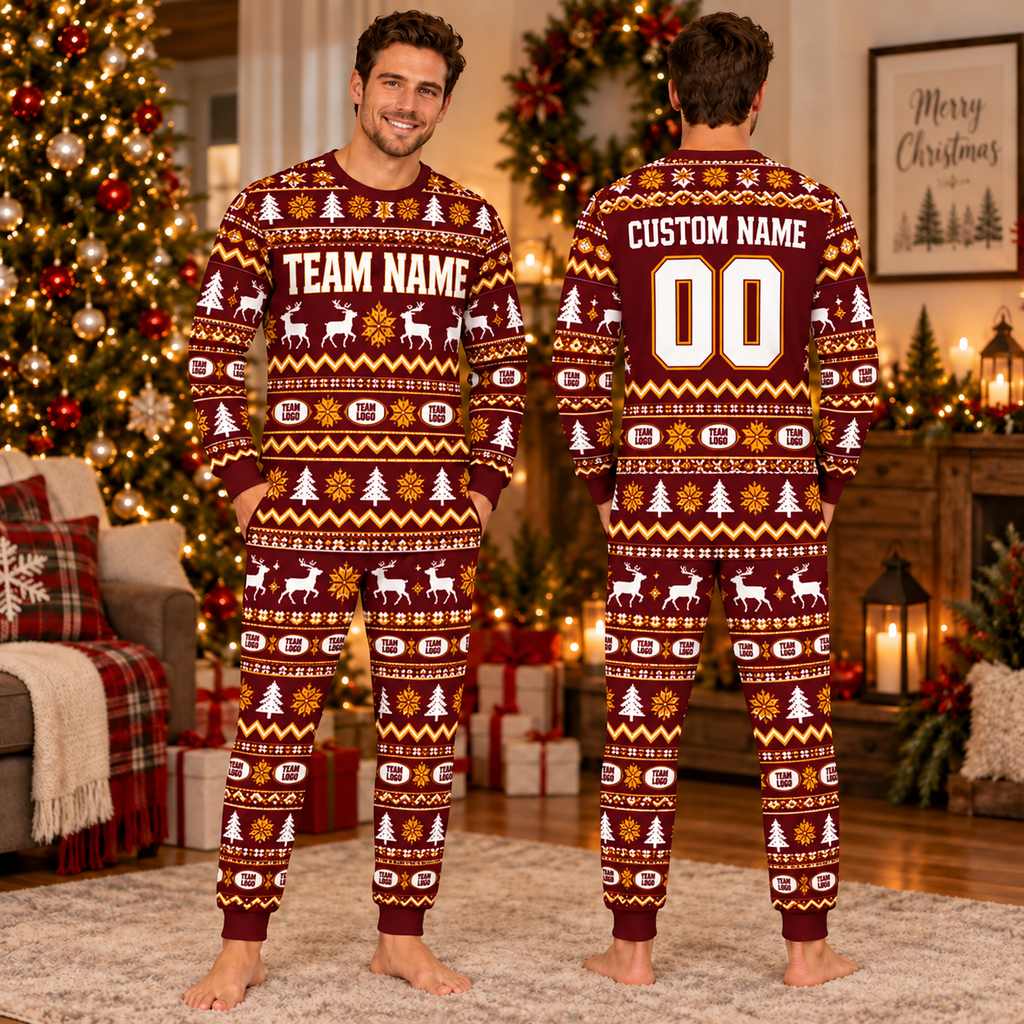 Personalized Mascot Football Christmas Pajamas, Custom School Spirit Football Fan Gifts