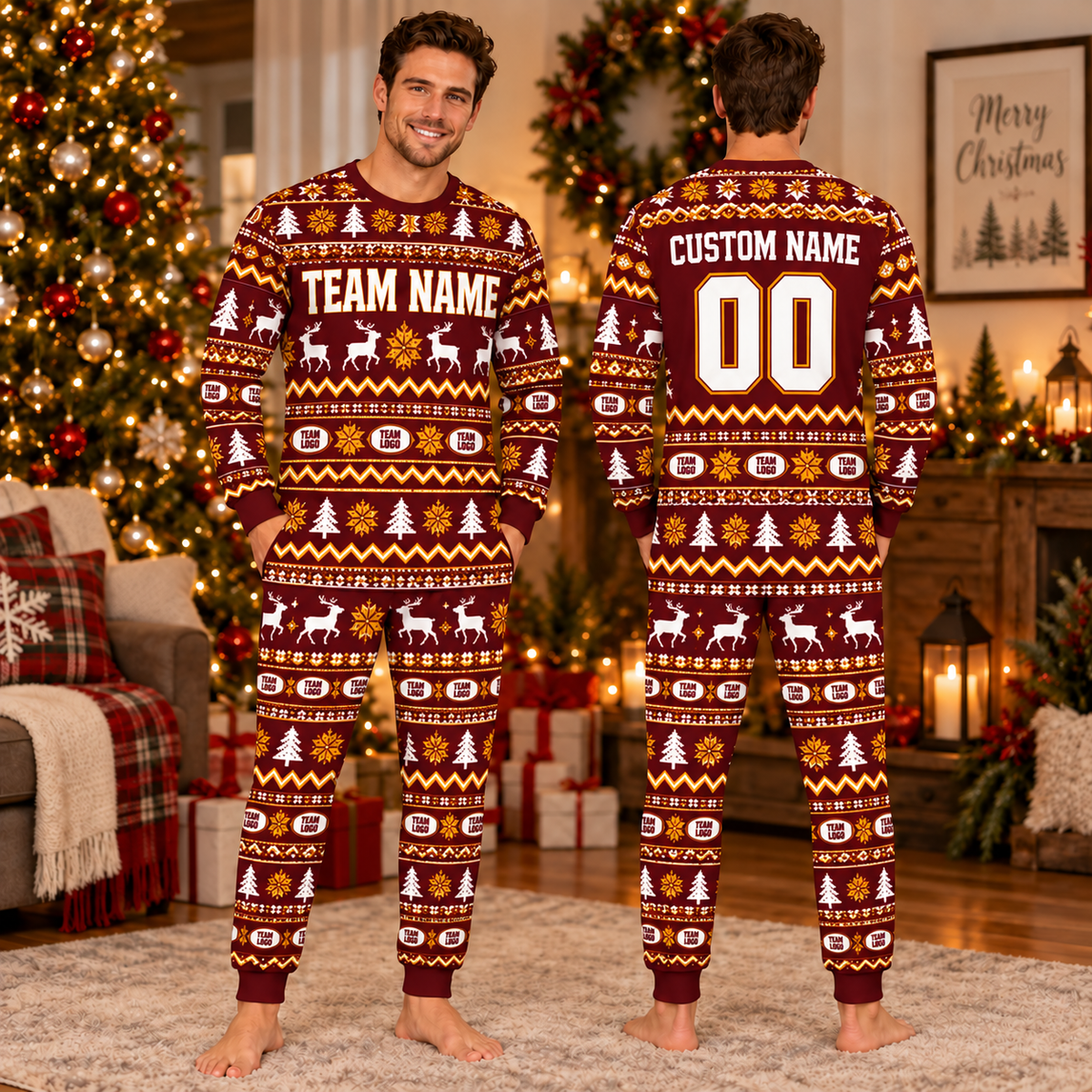 Personalized Mascot Football Christmas Pajamas, Custom School Spirit Football Fan Gifts
