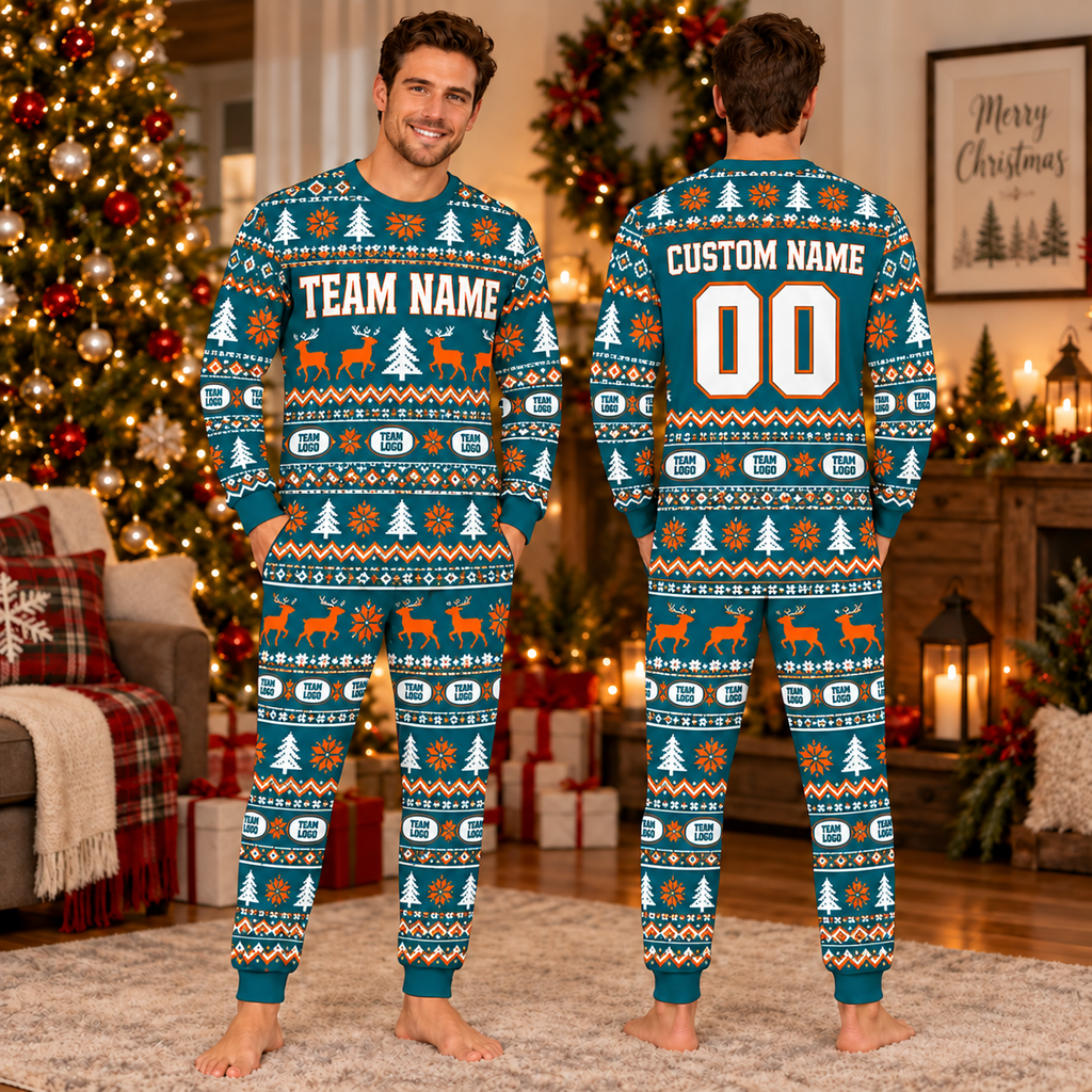 Personalized Game Day Christmas Pajamas, Custom Football Fan Lounge Set