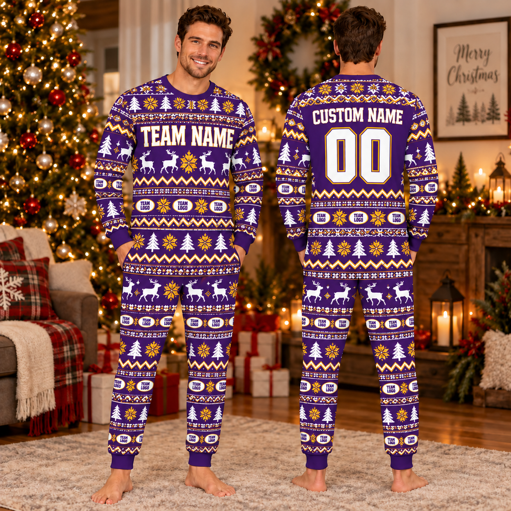Varsity Football Christmas Pajama Set, Custom School Spirit Loungewear