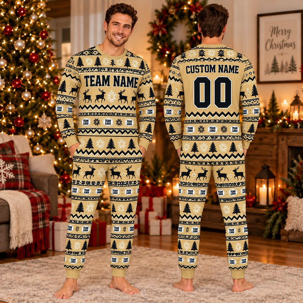 Custom Team Logo Christmas Pajamas, Mascot Reindeer Sleepwear Set
