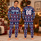 Personalized School Spirit Holiday Pajamas, custom sports fan gift, Mascot Reindeer Sleepwear Set
