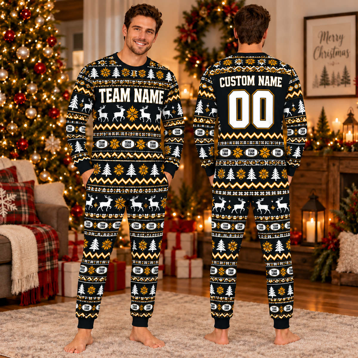 Custom School Spirit Christmas Pajamas Set Add Any Team Logo Pullover