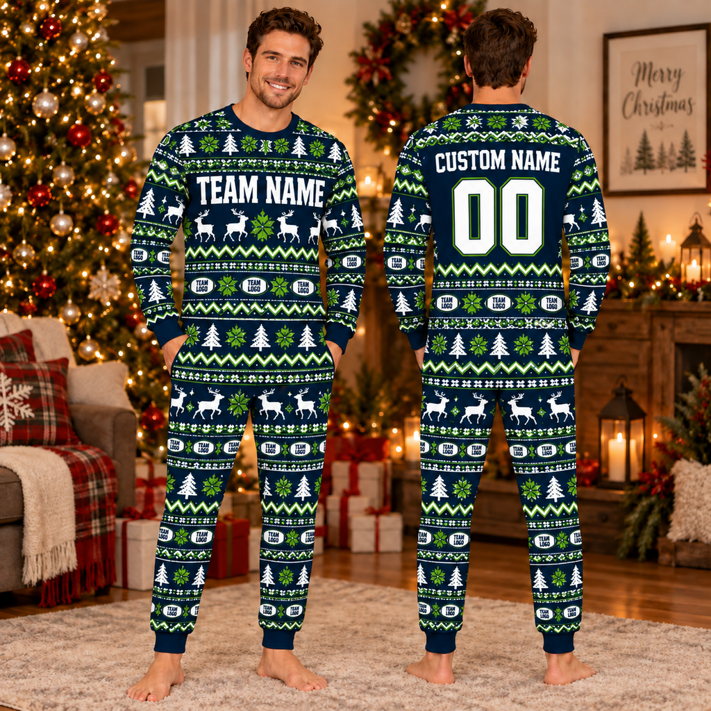 Personalized Mascot Holiday Pajamas, Custom Team Name & Logo Fair Isle Loungewear Set