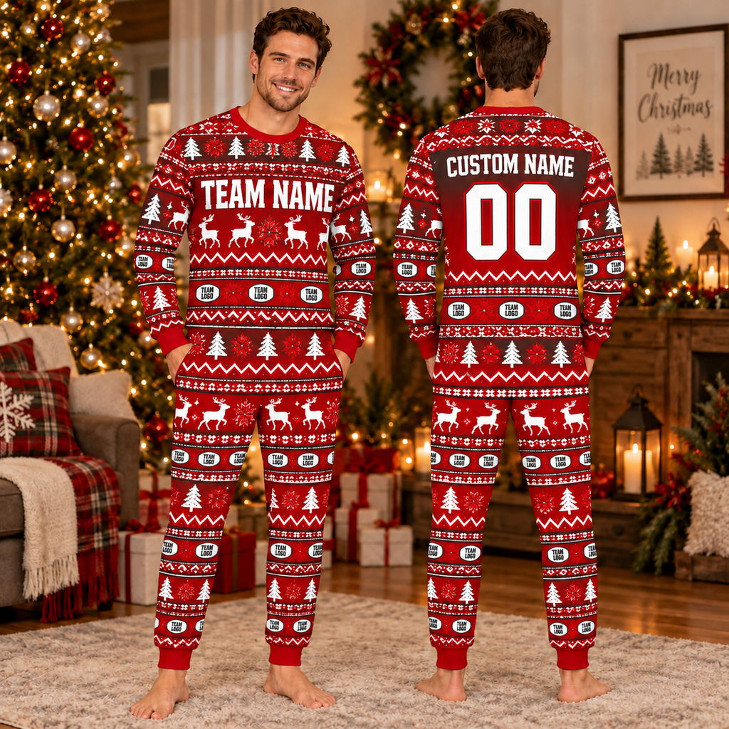 Varsity Spirit Christmas Pajama Set, Custom School Name Game Day Sleepwear