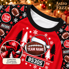 Custom football christmas pajamas, personalized santa hat sleepwear, game day holiday lounge set