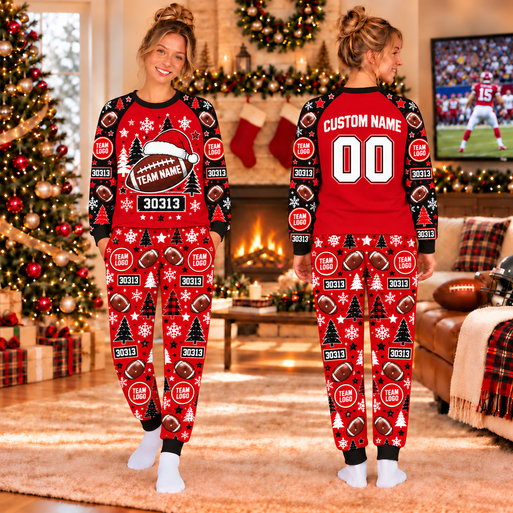 Custom Football Christmas Pajamas, Team Spirit Holiday Sleepwear