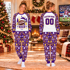 custom team name and logo pajamas, football fan holiday gift, school spirit holiday lounge set