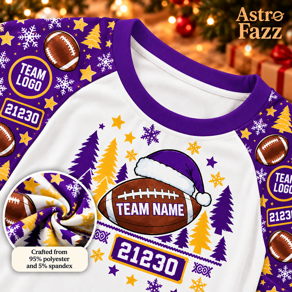 custom team name and logo pajamas, football fan holiday gift, school spirit holiday lounge set