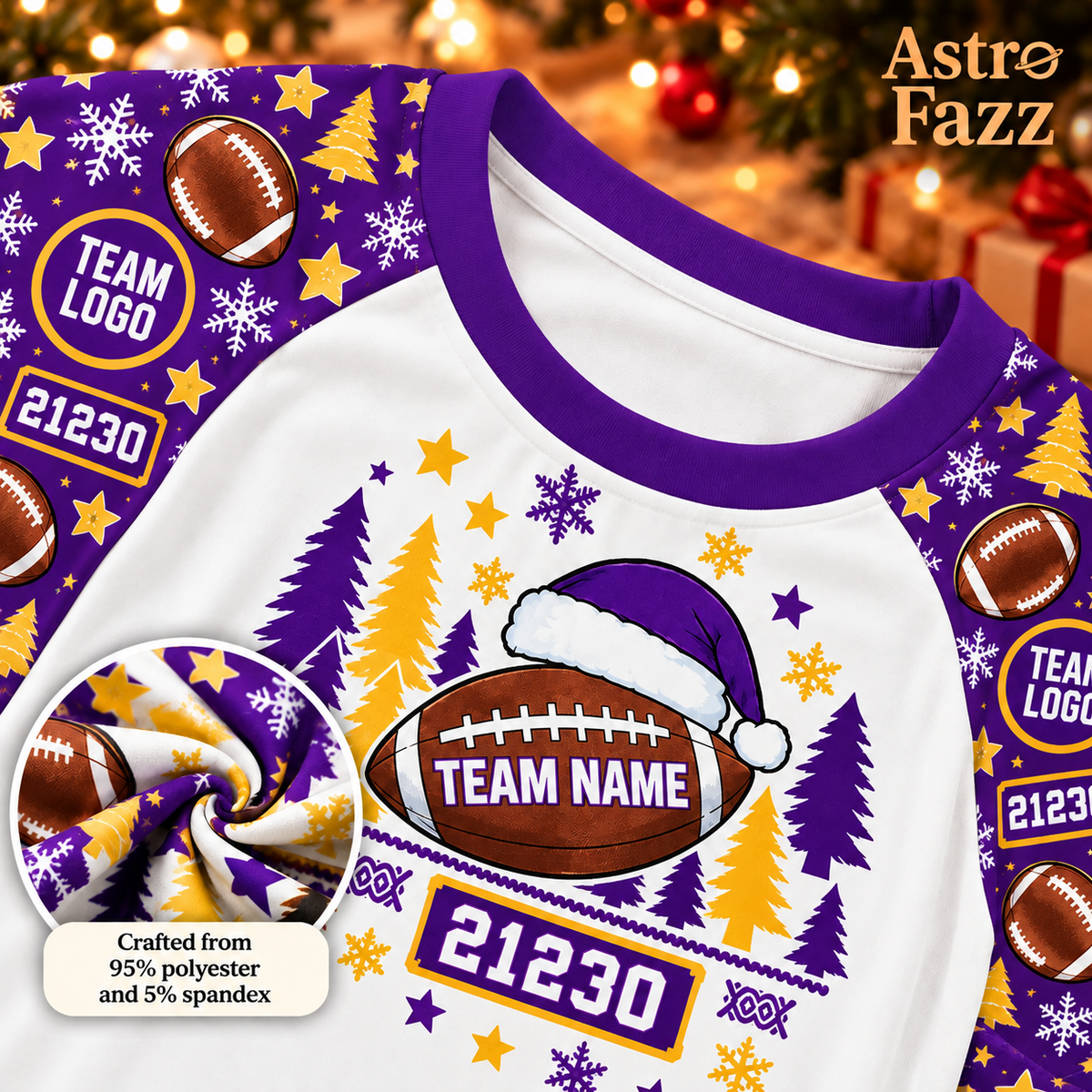 custom team name and logo pajamas, football fan holiday gift, school spirit holiday lounge set