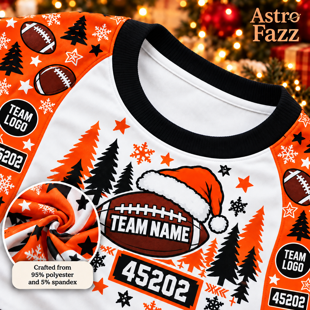 Custom Name & Team Logo Holiday Pajamas, Team Mascot Football Sleepwear Set