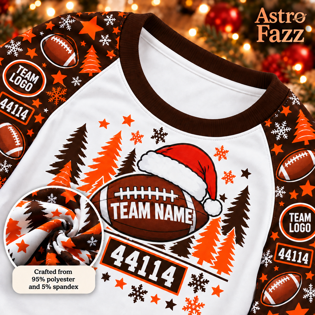 Personalized Game Day Fan Christmas Pajamas, Custom Football Holiday Gift Set