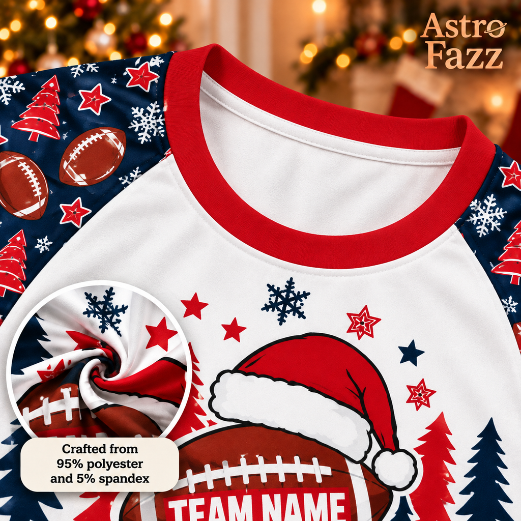 Custom Football Christmas Pajamas, Matching Family Game Day Sleepwear