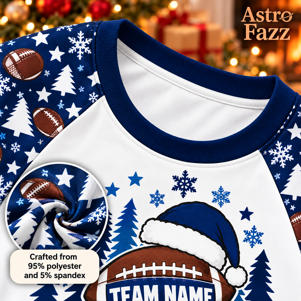 Custom Football Jersey Christmas Pajamas, Team Family Holiday Pajama Set
