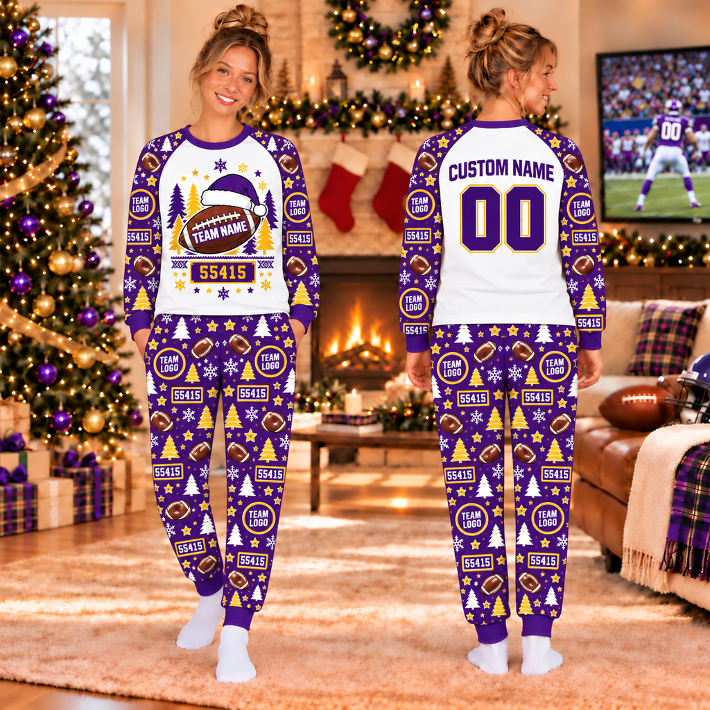 Custom Football Team Logo Pajamas Football Pajamas Set   Football Game Day Sleepwear Football Fan Gift