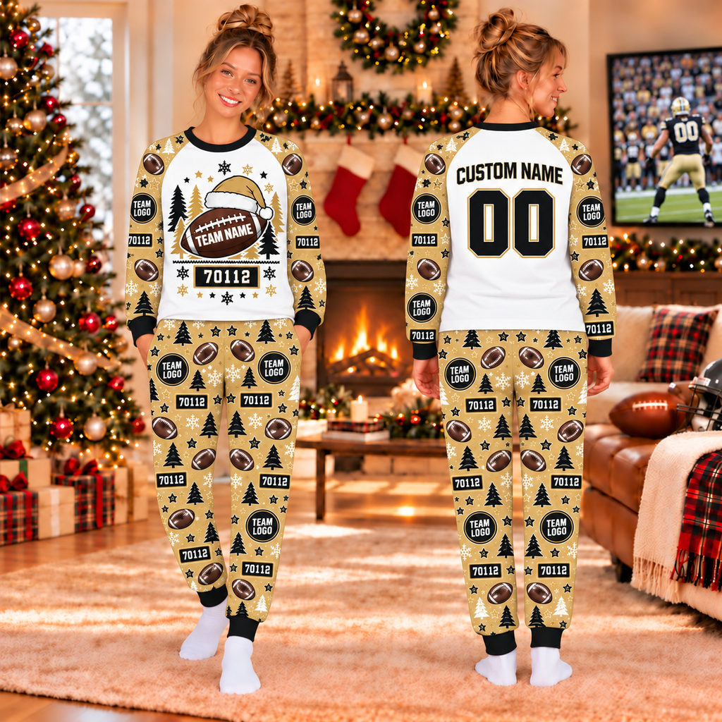 Custom Football Christmas Pajamas, Matching Team Family Sleepwear