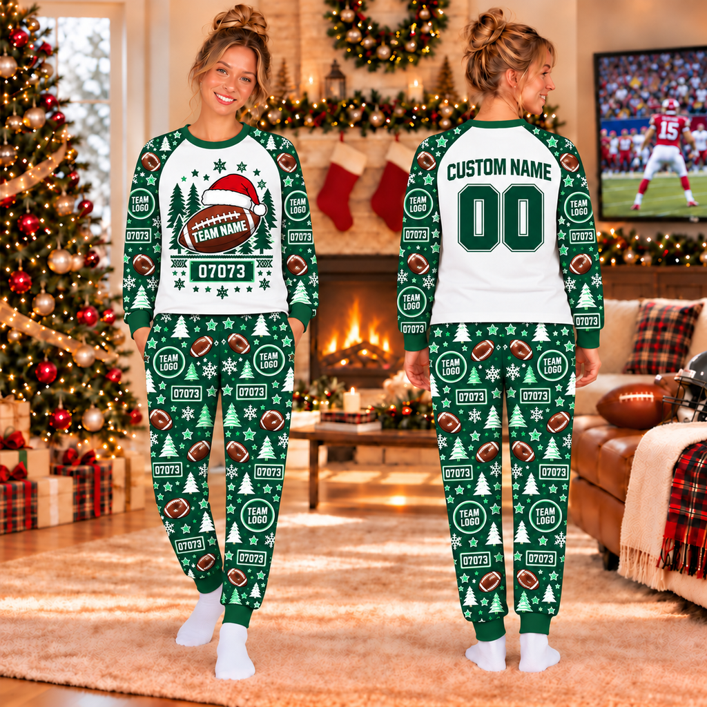 Personalized Football Team Pajamas Set Custom Football Pajamas Family Football Christmas Matching Pajamas Football Game Day Sleepwear Set