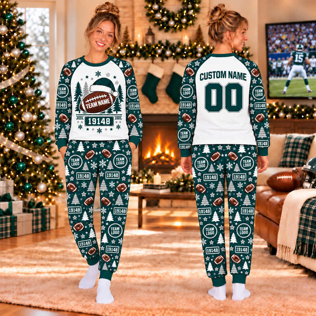 Personalized Football Raglan Pajamas Set, Matching Family Game Day Sleepwear