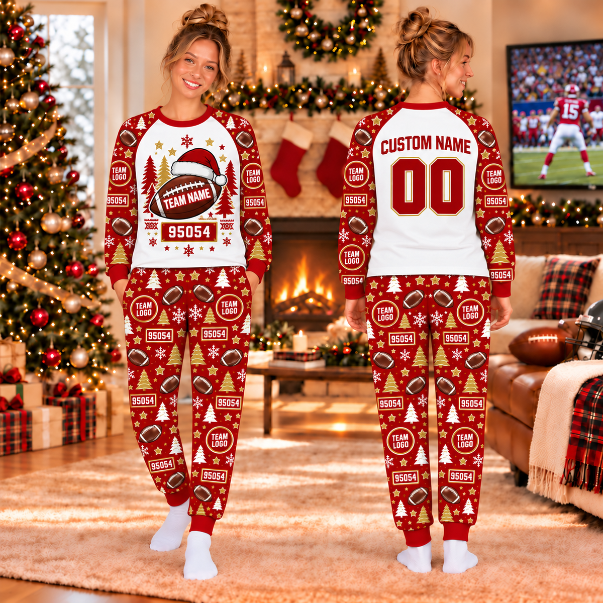 Custom Team Name Family Sleepwear, Matching Family Pajamas, Football Fan Gift