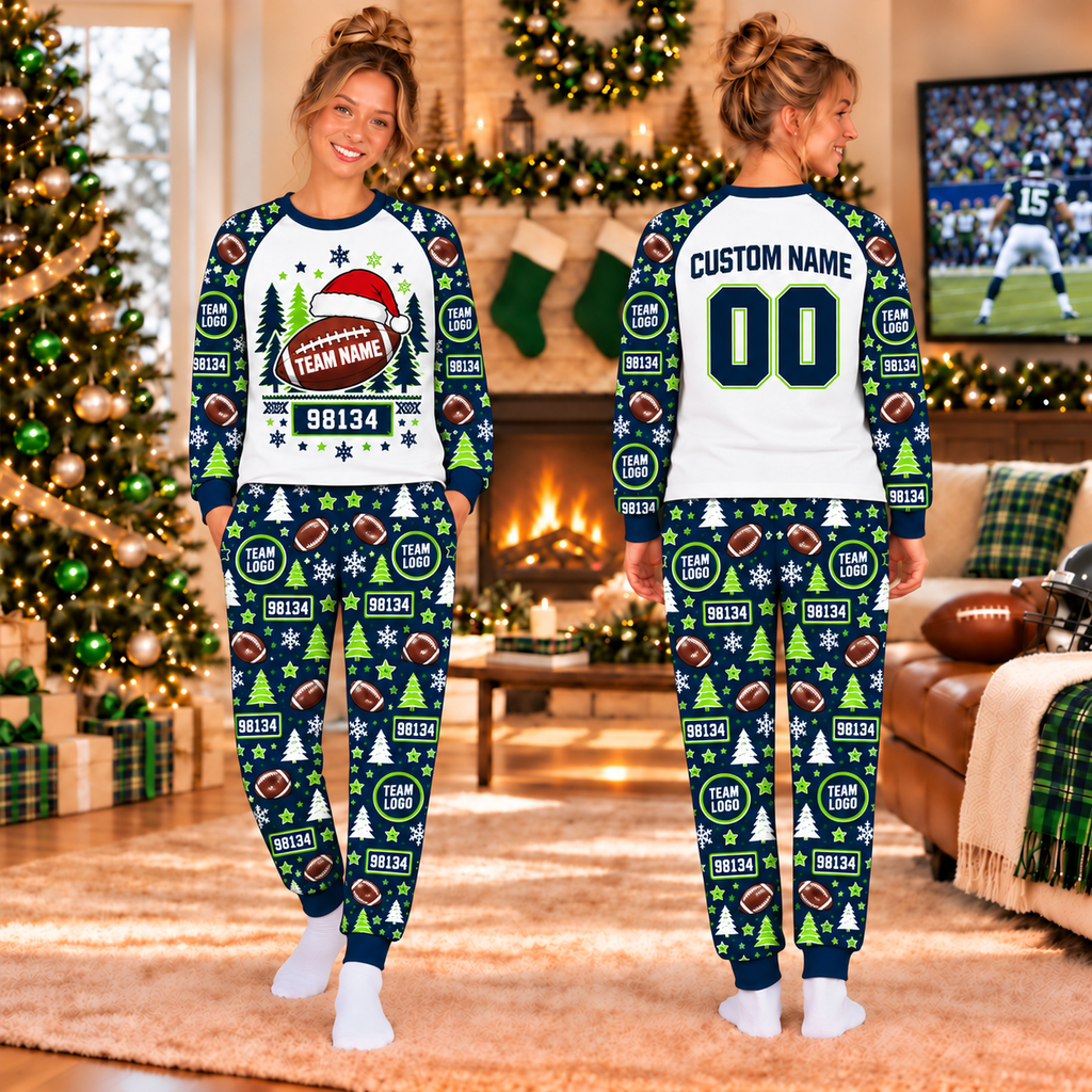 Personalized Football Pajamas Set Custom Team Name Pajamas Family Christmas Matching Pajamas