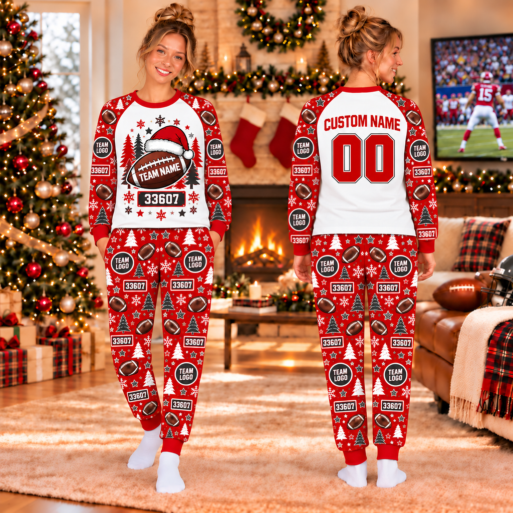 Custom Team Name Pajamas Family Matching Christmas Pajamas Game Day Football Season Set