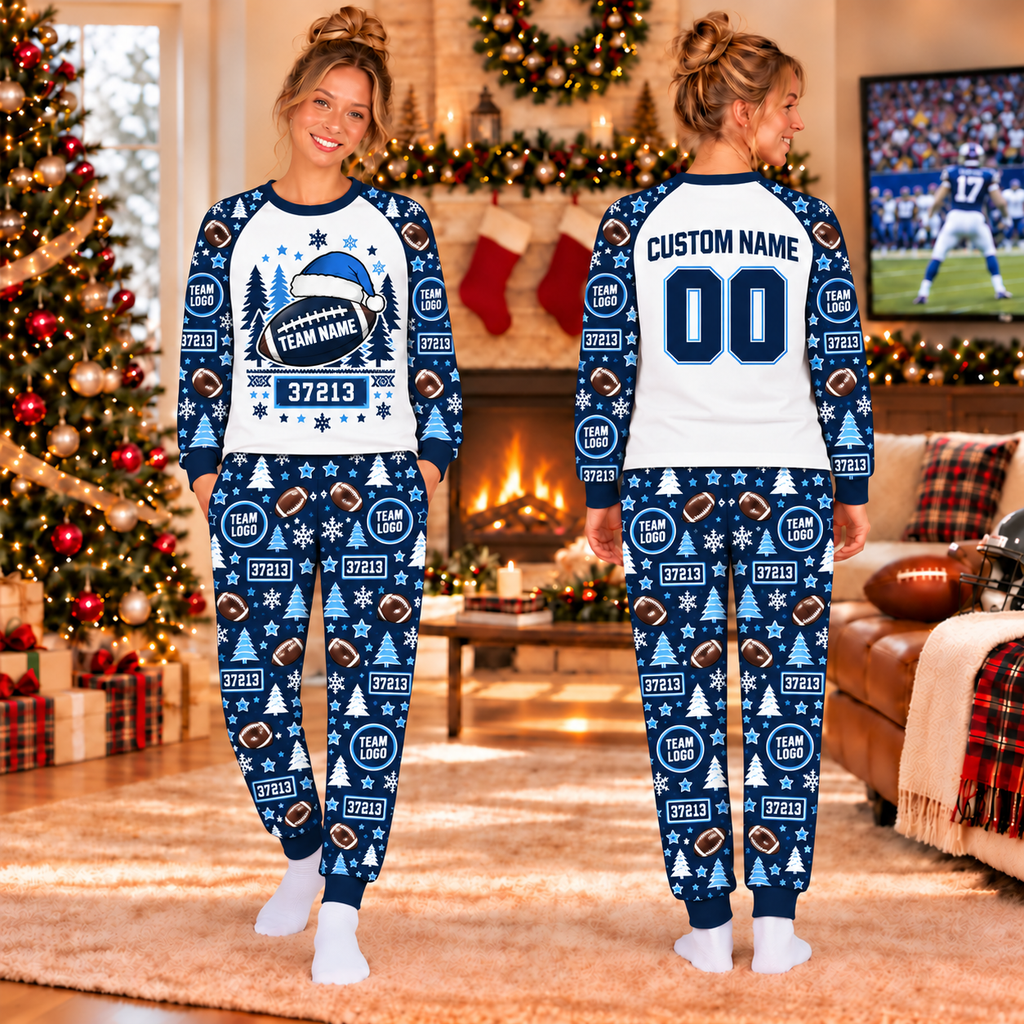 Personalized Football Pajamas Set, Custom Name and Number Football Loungewear, Football Player Gift