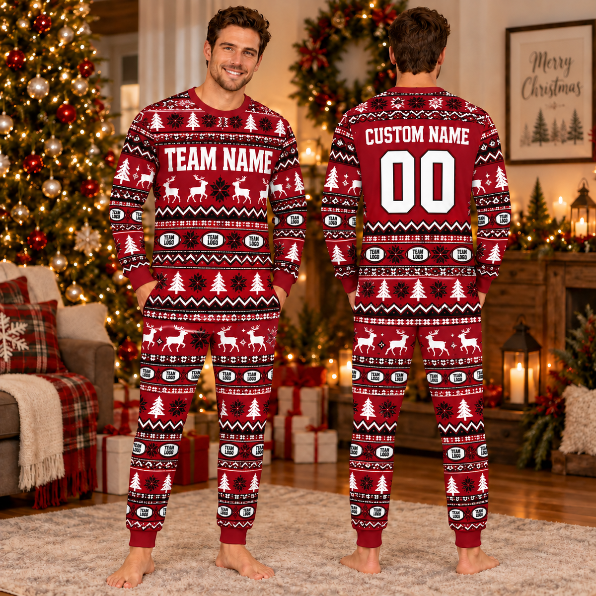Custom Football Team Christmas Pajamas, Matching School Spirit Sleepwear