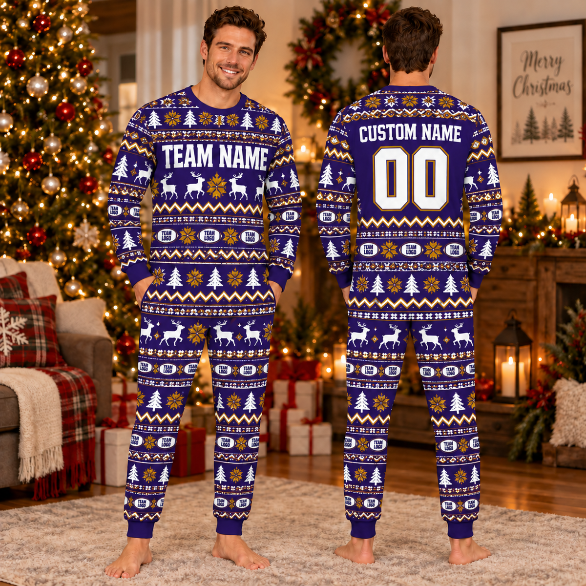 Custom School Spirit Christmas Pajamas, Matching Team Family Sleepwear