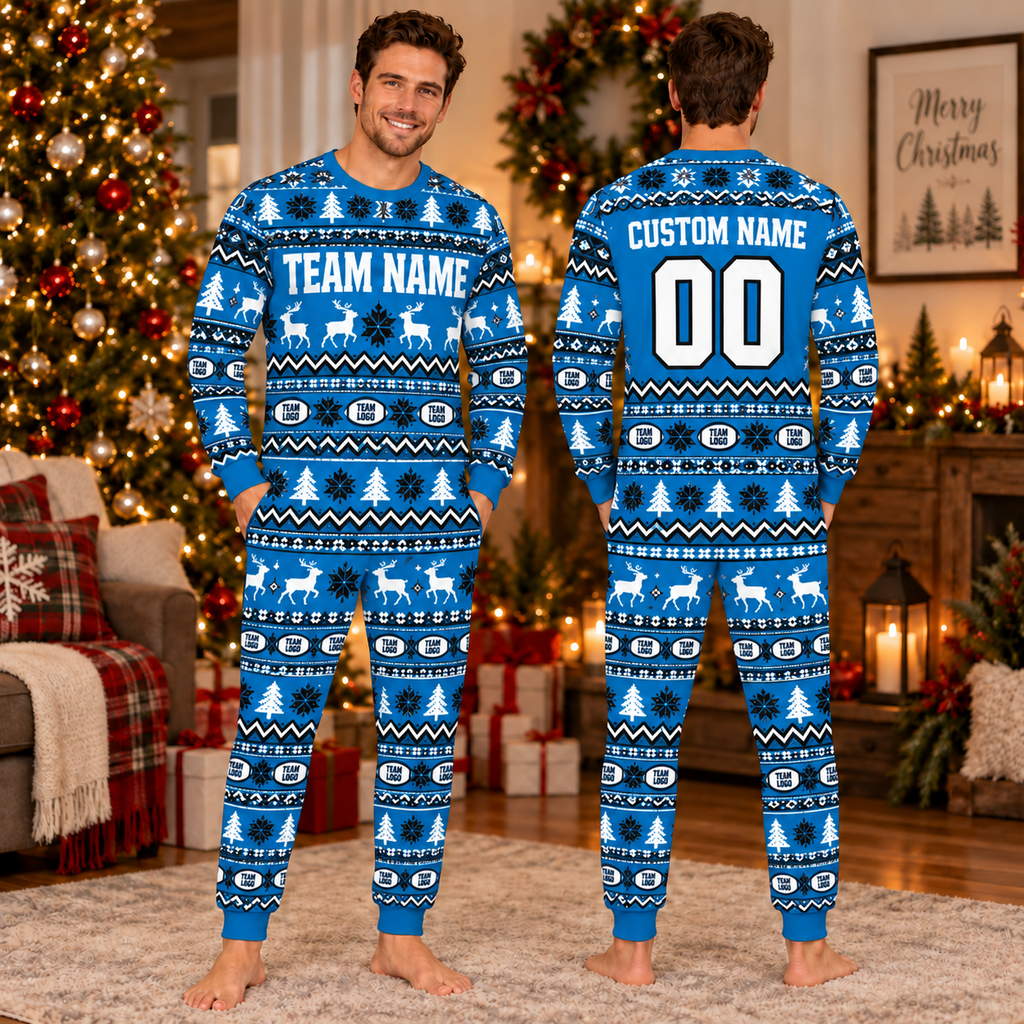 Personalized School Football Christmas Pajama Set, Team Spirit Sleepwear