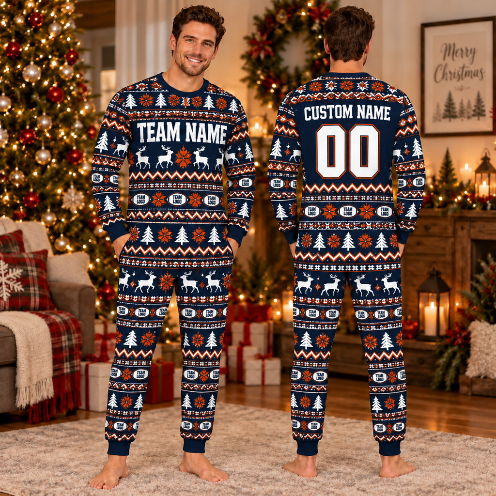 Personalized Football Team Christmas Pajamas, Matching Family Game Day Sleepwear