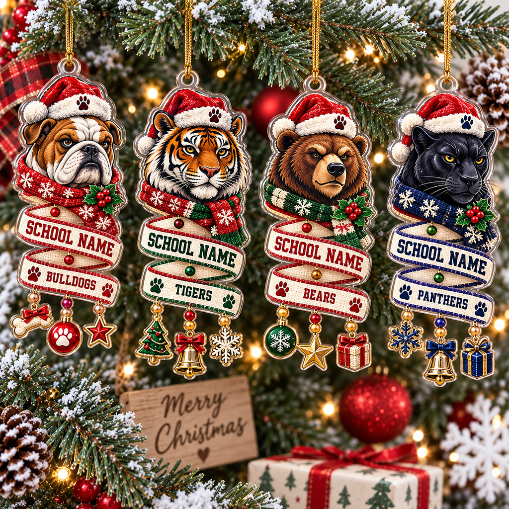 Personalized School Mascot Christmas Ornament, Custom School & Student Name