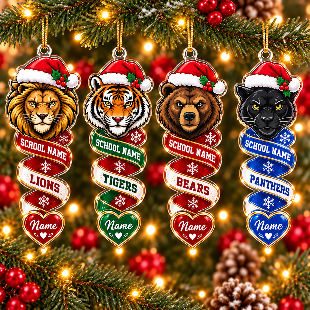 Personalized School Spirit Christmas Ornament, Custom Mascot & Name Tree Decor