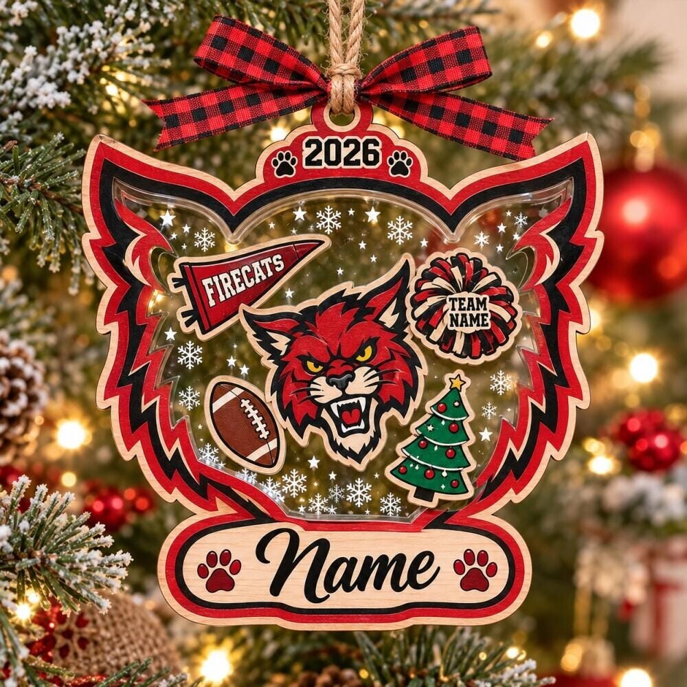 Personalized Football Mascot Christmas Ornament, Custom Team Name & Number