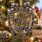 Personalized Shield Mascot Christmas Ornament, Custom Team Name Fan Gift