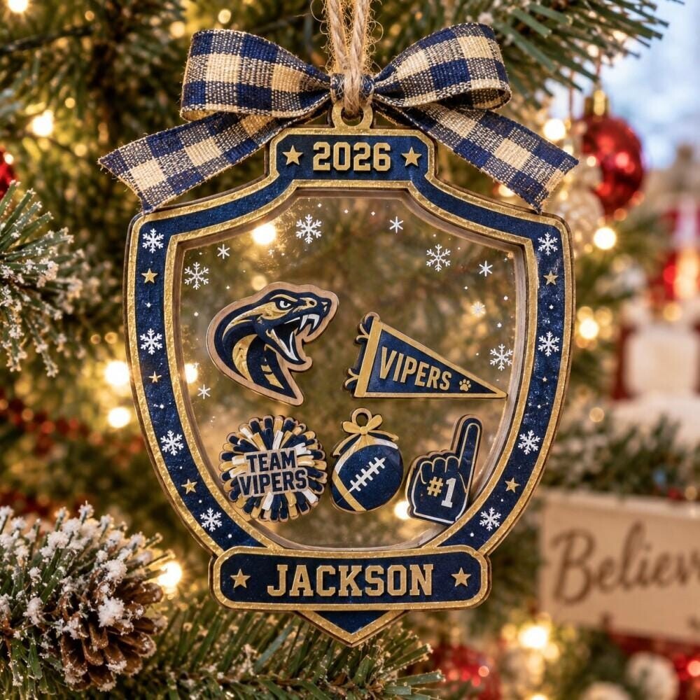 Personalized Shield Mascot Christmas Ornament, Custom Team Name Fan Gift
