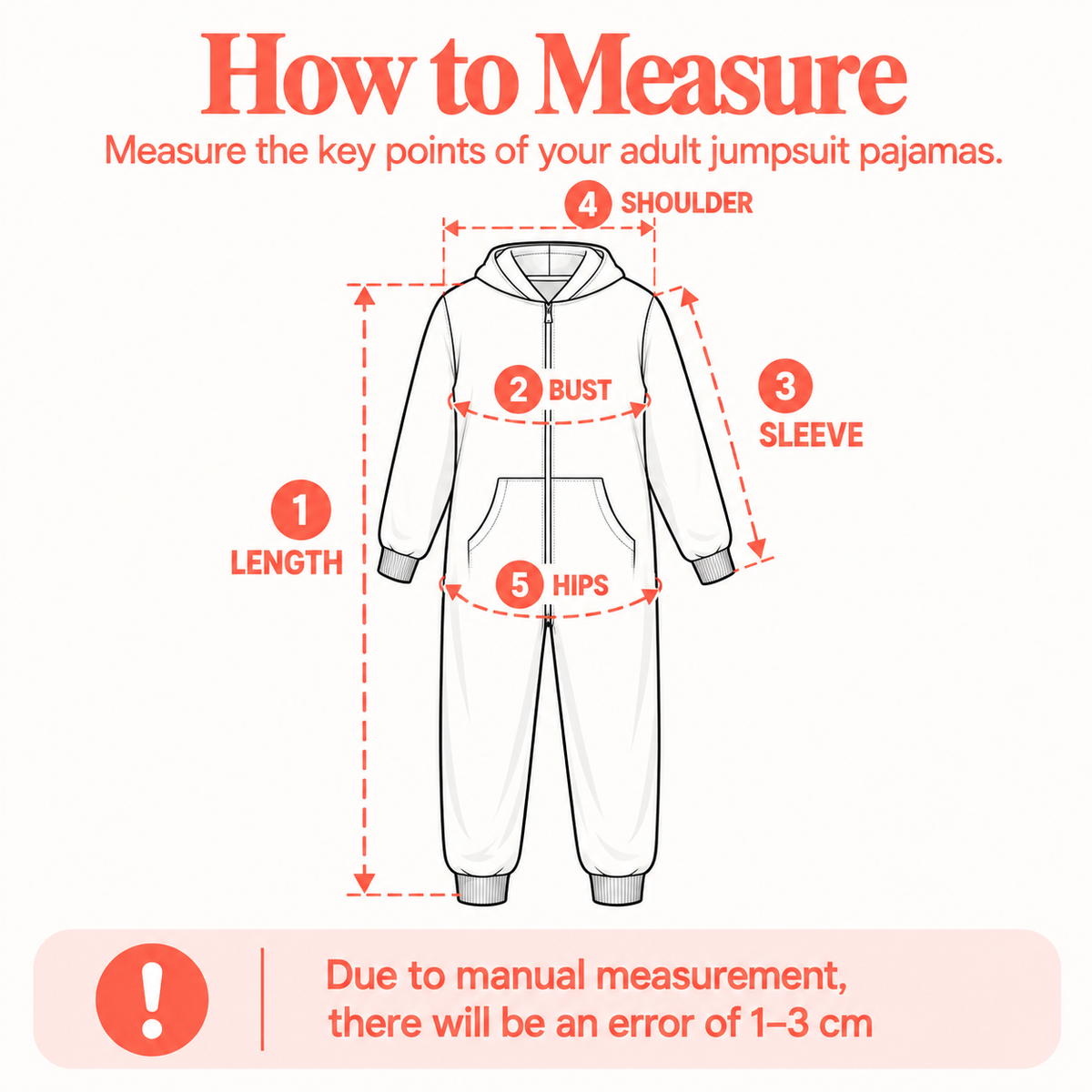 Jumpsuit Pajamas Size Chart measurement diagram