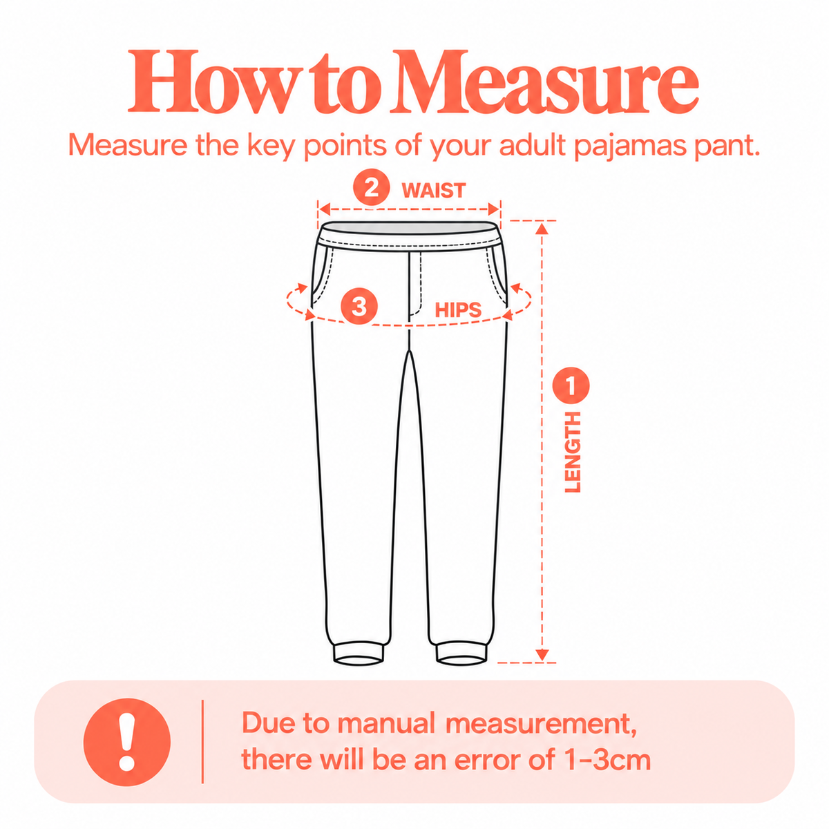 Adult Pajamas Pant Size Chart measurement diagram