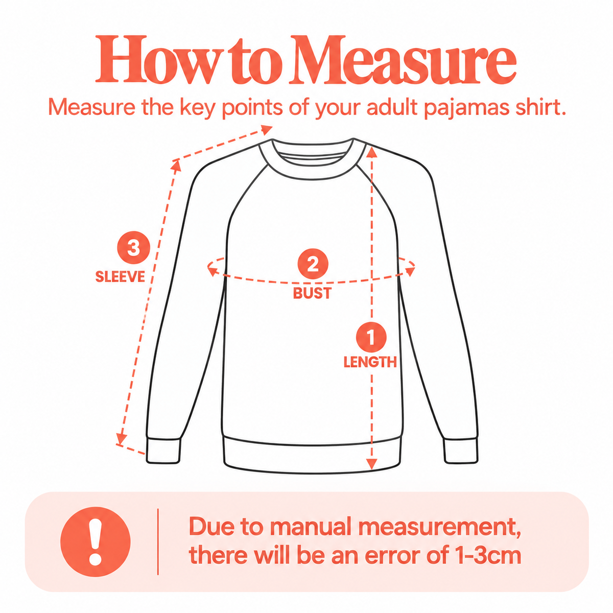 Adult Pajamas Shirt Size Chart measurement diagram