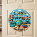 Custom Name Geography Teacher Wooden Sign, 2-Layer Classroom Door Hanger - product image 1