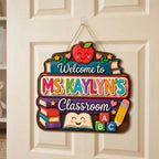Personalized Teacher Classroom Door Sign, Custom Welcome to My Classroom Wooden Sign