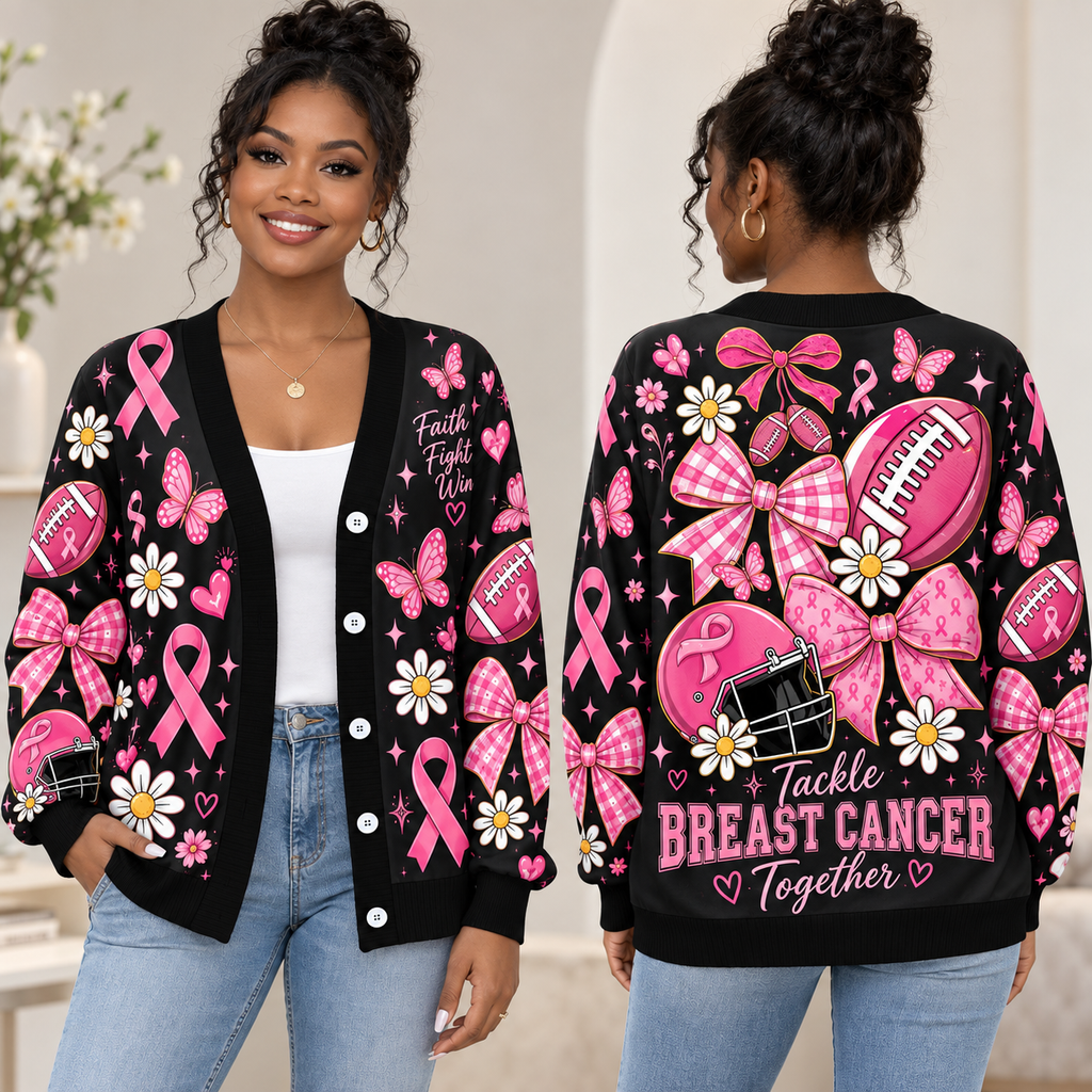 Breast Cancer Awareness Cardigan, Game Day Pink Ribbon Sweater